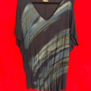 Blue sinch waist womens knit top (XL)
